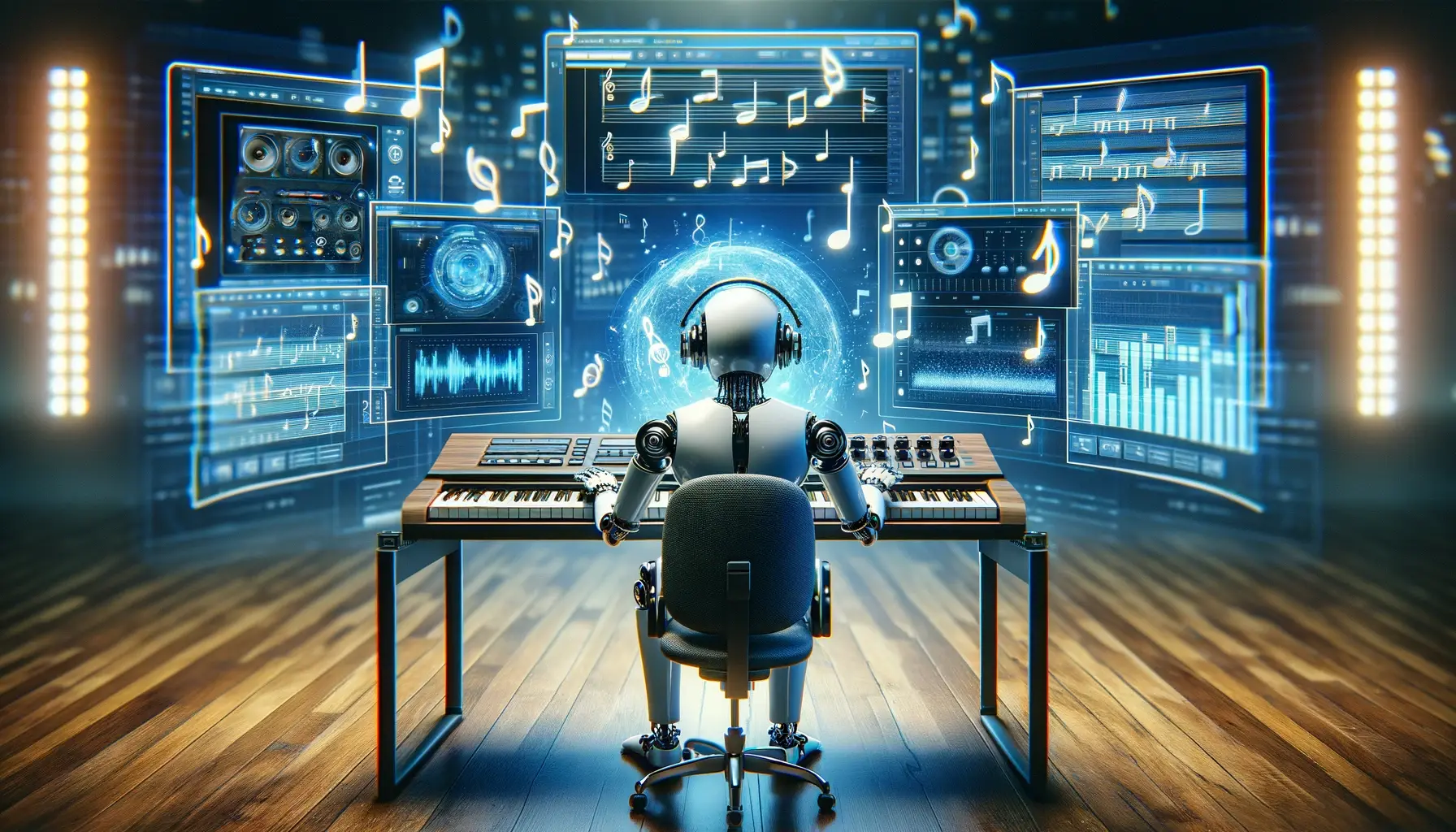 65d7bc0dba6fe1253374d3d5_Illustration of an android composing music in a studio